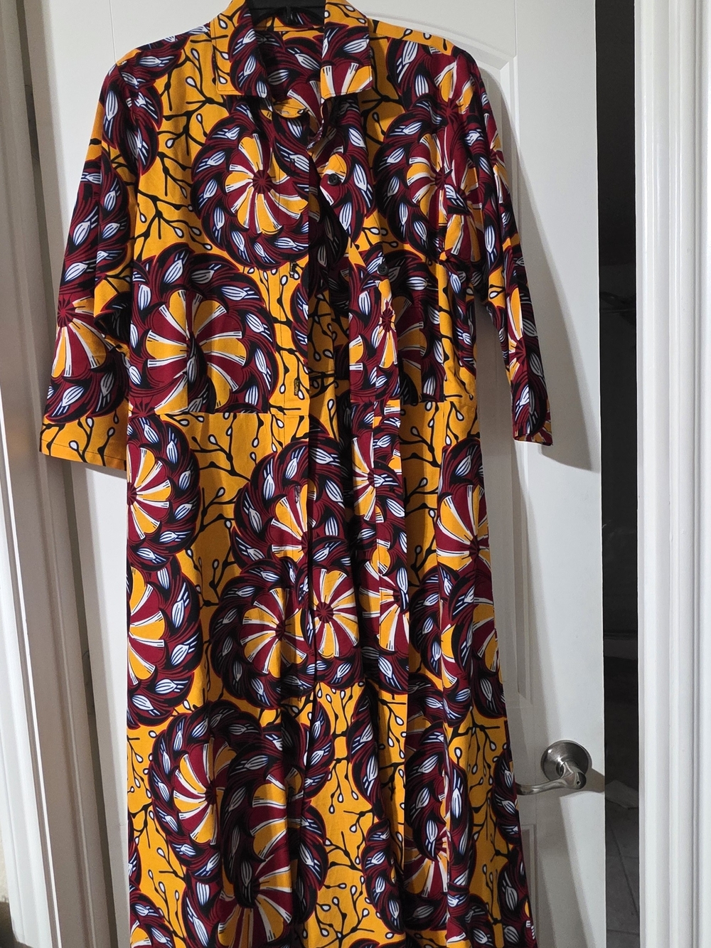 Vibrant Yellow & Burgundy Print Women’s Maxi Dress
